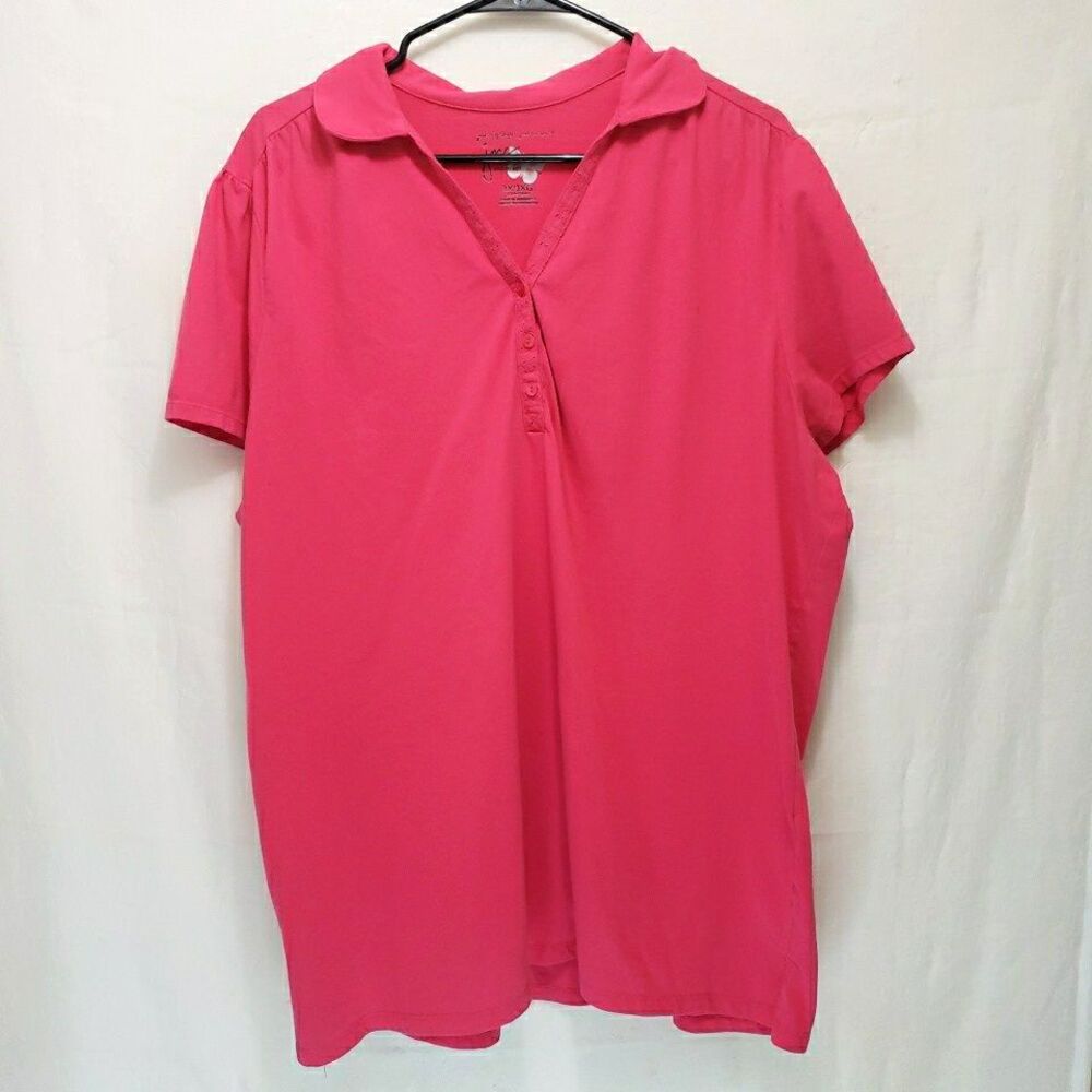 JMS Just My Size 3X 3XG Hot Pink Short Sleeve Henley Polo Shirt Cotton Blend